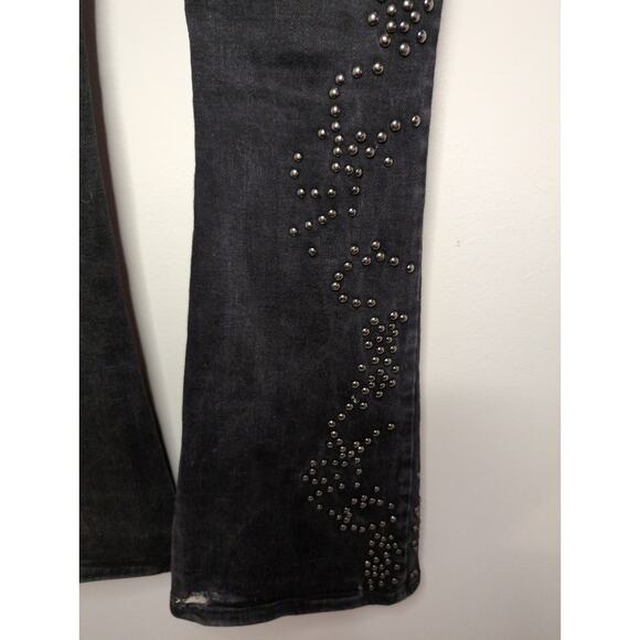 Free people love forever cowgirl studded embellished gray denim flare jeans 25 - Picture 9 of 13